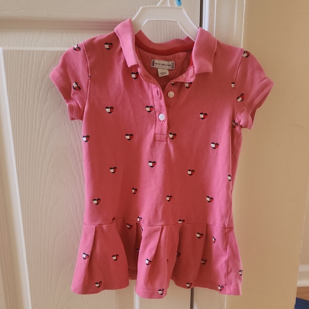 Tommy Hilfiger Heart Logo Pink Pleated Polo Dress 24 Months